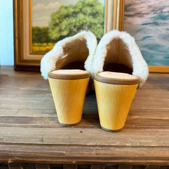 Women's Frye Jessica Leather and Shearling Block Heel Clog in Tan Size 8.5 NEW - Picture 6 of 7